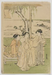 Drei Schönheiten im Sommer, Frauen in Takanawa, Edo-Periode, Mitte der 1780er Jahre